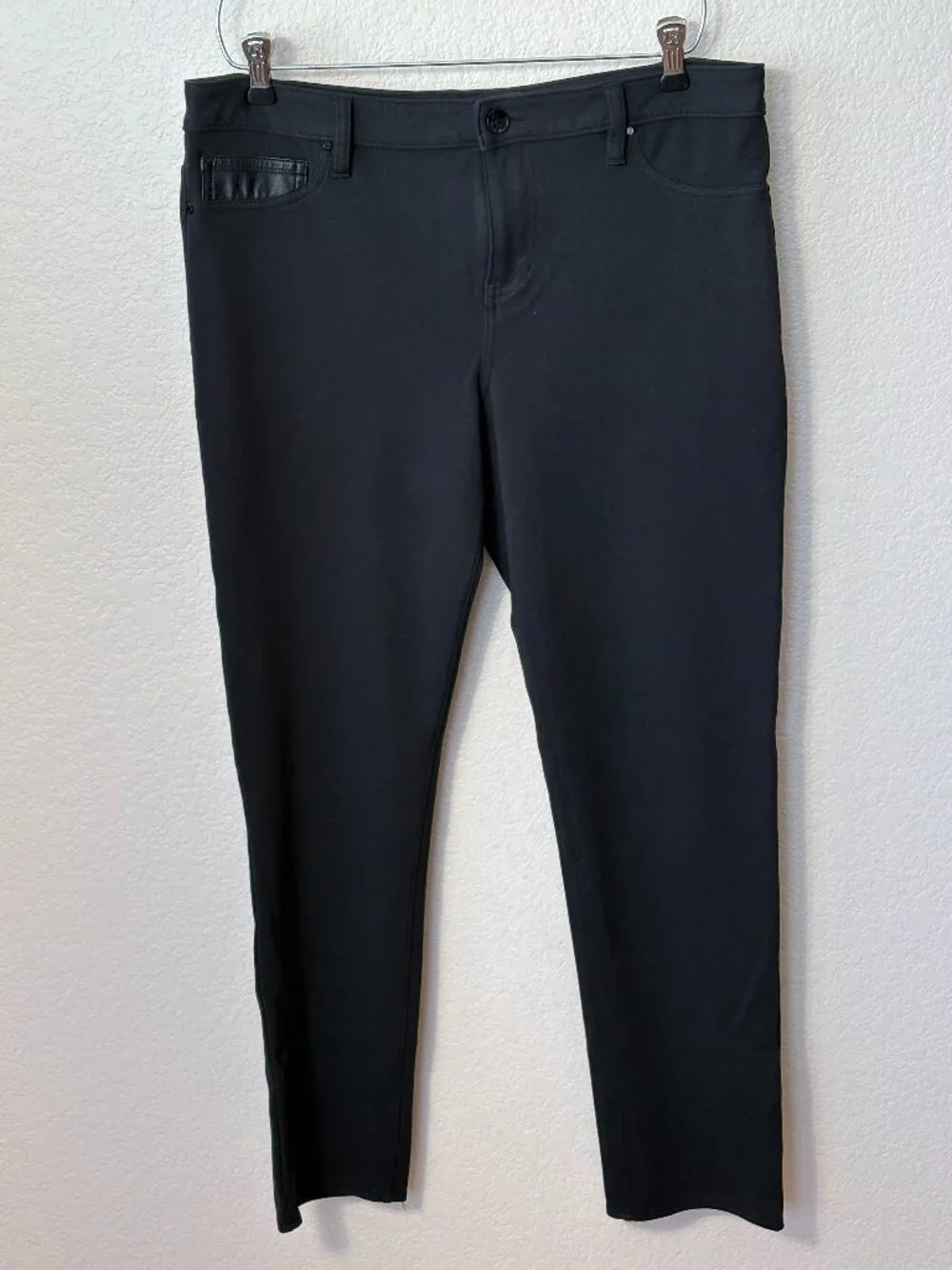 Calvin Klein Jeans Black Ponte Knit Skinny Pants Women's 14 Faux Leather Trim - Picture 1 of 9